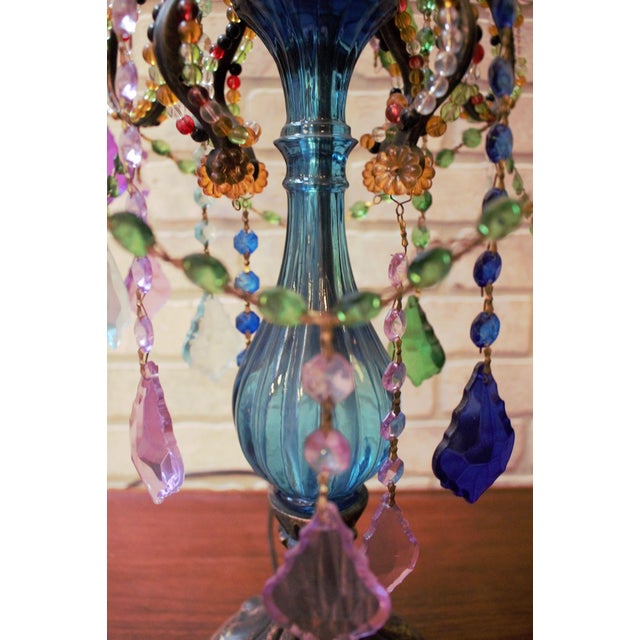 Gypsy Style Multicolored Bohemian Jeweled Crystal Candelabra Table Lamp