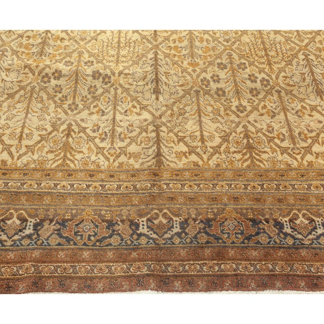 Antique Persian Tabriz Brown Botanic Handmade Wool Rug For Sale - Image 4 of 7