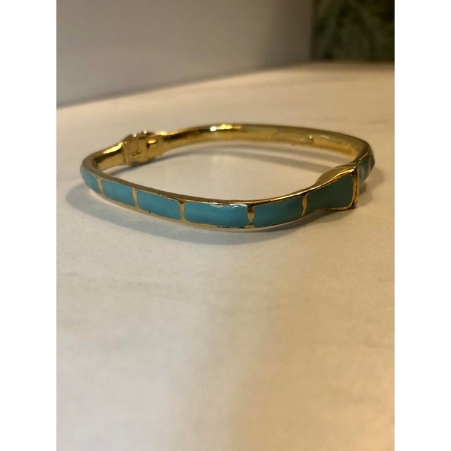 Mid-Century Modern 1970s Les Bernard Rectangular Gold Tone Turquoise Enamel Bangle For Sale - Image 3 of 12