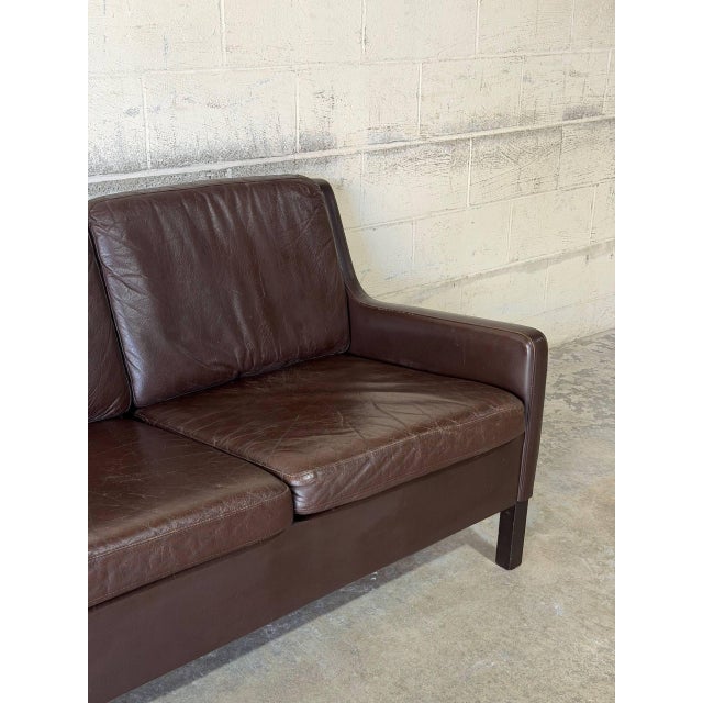 1970s Dark Brown Leather Three-Seater Sofa With Black Legs Danish Mid-Century Modern 1970s For Sale - Image 5 of 11