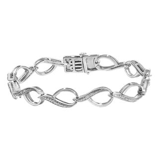 Sterling Silver 1/10 Cttw Diamond Accent Swirl Link Bracelet For Sale