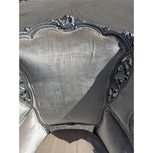 1960s Vintage Painted Silver Leaf Upholstered Wingback Chair For Sale - Image 5 of 14