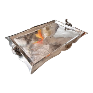 Huge Antique Silver Platter Tray With Nude Putti Handles
