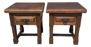 Antique European Rustic End Tables - A Pair