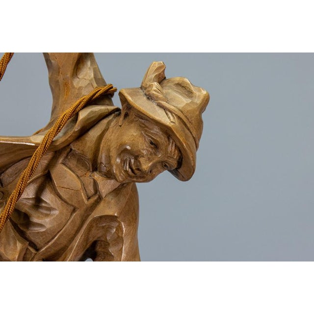 German Carved Linden Wood Mountaineer with Brass Lantern, 1950s For Sale - Image 6 of 18