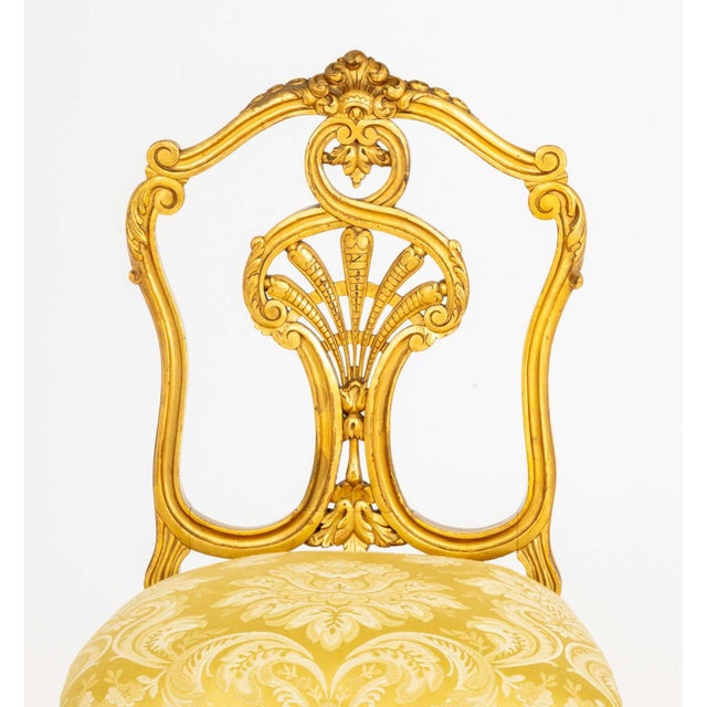 Rococo Rococo Revival Yellow Damask Giltwood Side Chair For Sale - Image 3 of 7