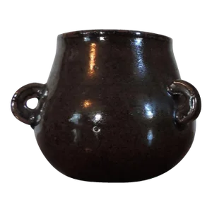 19th Century Chinese Monochrome Brown Glazed Porcelain Vase with Three Ring Handles