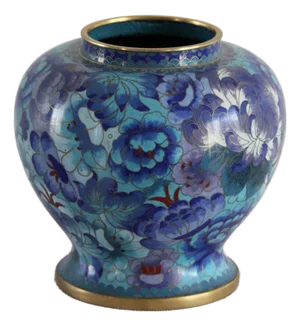 Blue Cloisonne Vase with Floral Decor