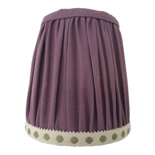 Gathered Lavender Linen Sconce Lamp Shade With Citron Dot Tape Trim For Sale