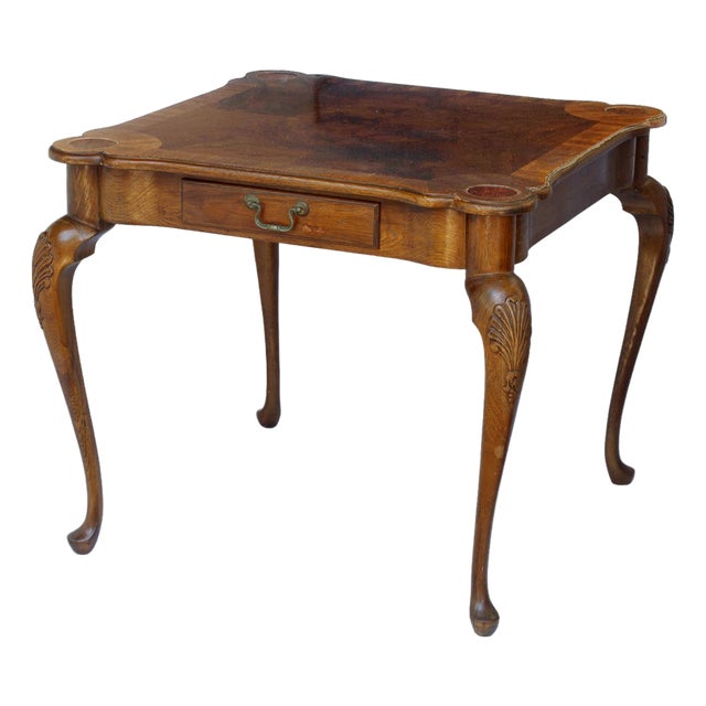 Vintage Wooden Game Table W/2 Drawers For Sale