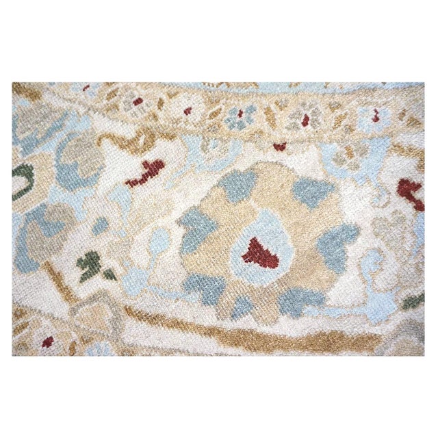 Blue Afghan Sultanabad Wool 8x10 Light Blue, Ivory & Taupe Handmade Oval Area Rug #9902749 For Sale - Image 8 of 9
