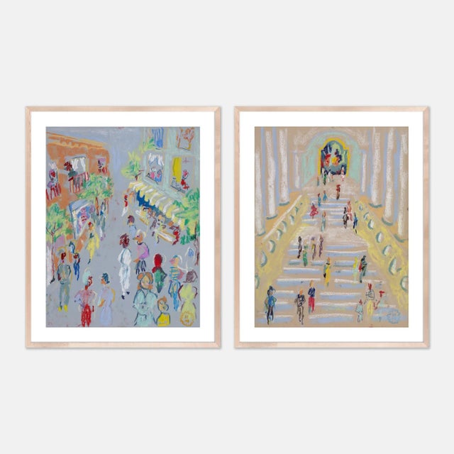 Contemporary At the Museum & In the Street Diptych by Happy Menocal in Natural Maple Frame, XS Art Print For Sale - Image 3 of 3