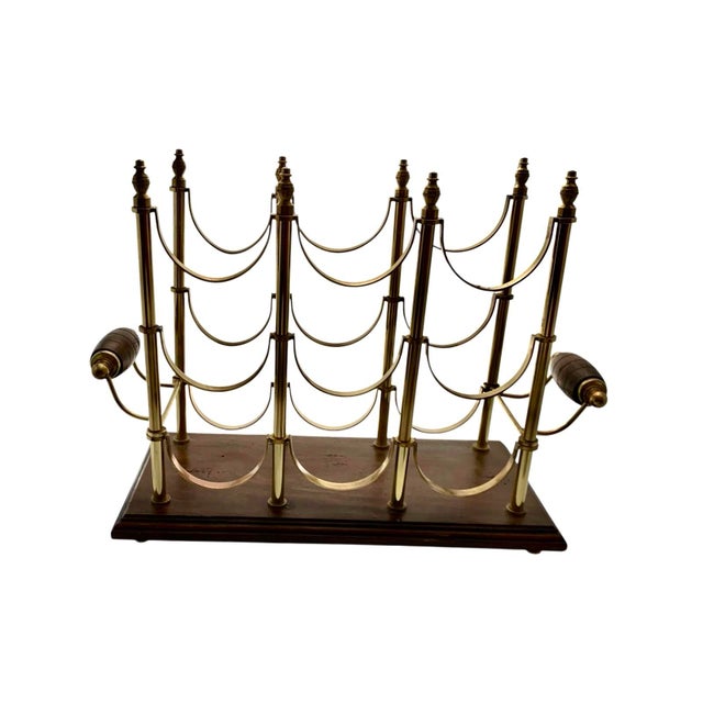 Late 20th Century Bottle Holder 6 Section Brass on Wood Base Vintage MCM Hollywood Regency Decor For Sale - Image 4 of 7