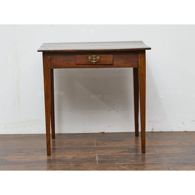 19th Century 19th Century English Oak Table with Chippendale Brass Pull and Tapered Leg For Sale - Image 5 of 12