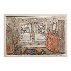 Leslie Goodall Cat Sunbather Color Etching
