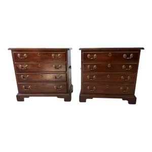 Pair of Vintage Henkel Harris Chippendale Style Black Cherry 4 Drawer Nightstands or Chests.