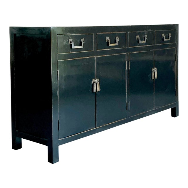 Vintage Asian Black Lacquered Credenza For Sale