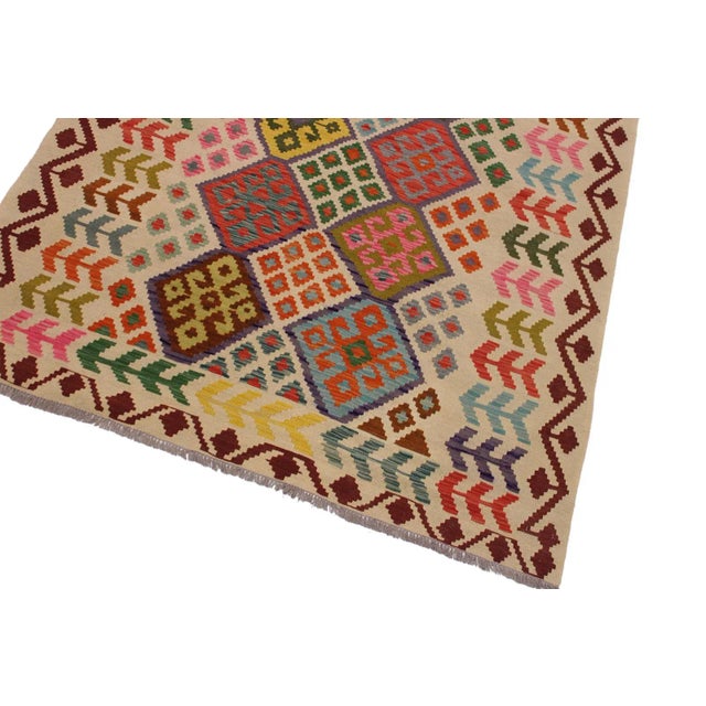 Contemporary Shabby Chic Kilim Red Hand-Woven Wool Rug -5′9″ × 7′6″ For Sale - Image 3 of 8