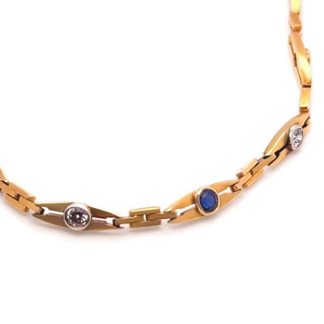 2020s 14ct Yellow Gold Sapphire and Diamond Bracelet 0.69ct 9.83g For Sale - Image 5 of 7
