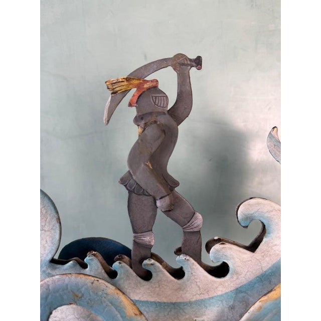 Folk Art Whimsical Cast Iron Kinetic Figural Folk Art Toy With Knight and Dragon Motif For Sale - Image 3 of 9