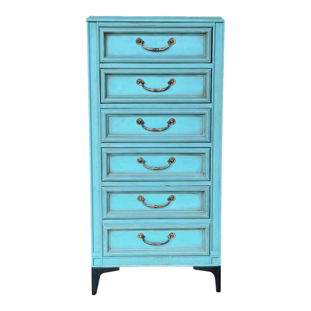 1970s French Provincial Lingerie Chest of Drawers in Pastel Blue. For Sale