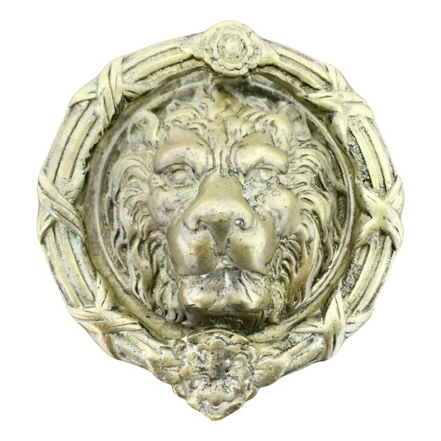 Heavy Gothic Lions Mask Brass Door Knocker, 1950s For Sale
