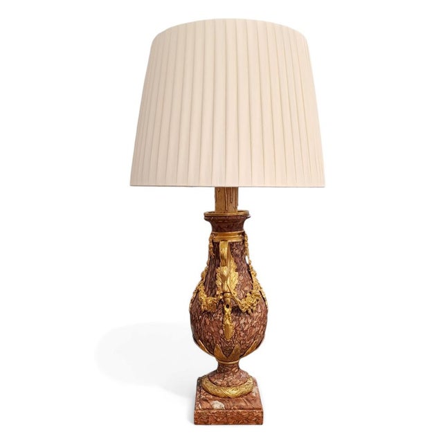 French Napoleon III Red Marble Lamp, 1800s For Sale - Image 4 of 12