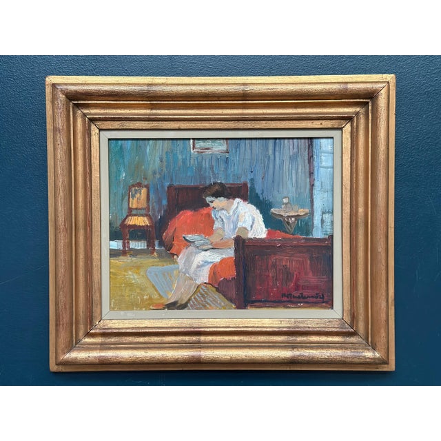 Lady Reading a Book, 1950s, Oil Painting on Canvas, Framed For Sale - Image 14 of 14