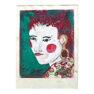 "Red Head" Contemporary Expressionist Portrait Mixed-Media Drawing by Martha Holden For Sale