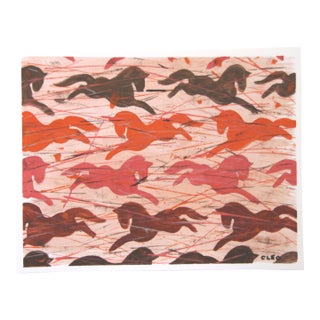 Horses Abstract Boho Minimalism Orange Sienna Raspberry Pink Original Painting by Cleo Plowden For Sale