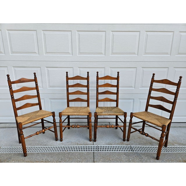 Rush Seat Ladder Back Chairs -Set of Four For Sale - Image 4 of 14