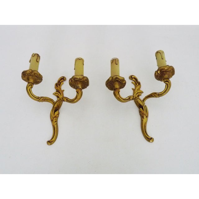 Vintage Double-Light Bronze Wall Sconces, 1960s, Set of 2 For Sale - Image 4 of 8