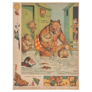 Unknown, The Bath of Bears, Original Lithograph, 19th Century For Sale