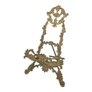 1960s Brass Easel Stand - Ornate Baroque Scrollwork Display Stand For Sale
