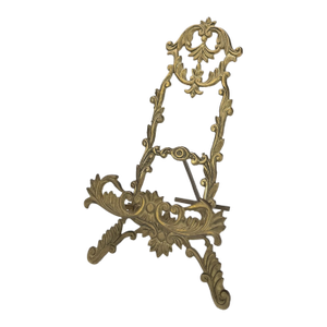 1960s Brass Easel Stand - Ornate Baroque Scrollwork Display Stand