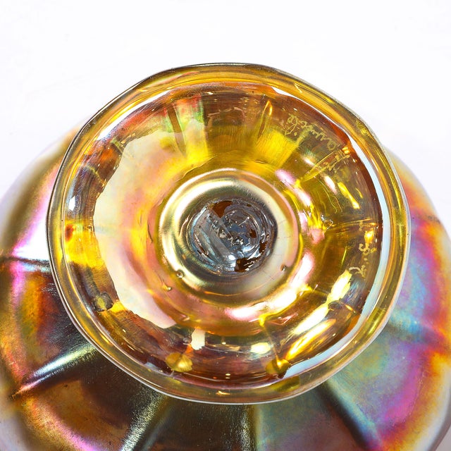 Art Nouveau Iridescent Yellow Blue Favrile Glass Footed Dish Signed Tiffany & Co For Sale - Image 16 of 17