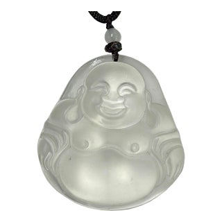 Clear Crystal Glass Artistic Happy Laughing Buddha Pendant For Sale
