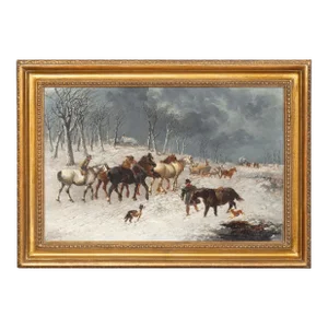 Framed Oil On Canvas Winter Horse Scene By John F Herring