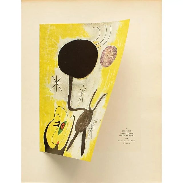 Abstract 1940s After Juan Miró, "Woman and Birds in Front of the Sun" First Edition Offset Lithograph For Sale - Image 3 of 8