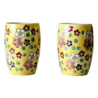 Mid-Century Viking Hand-Painted Floral Vase Pair For Sale