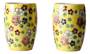 Mid-Century Viking Hand-Painted Floral Vase Pair