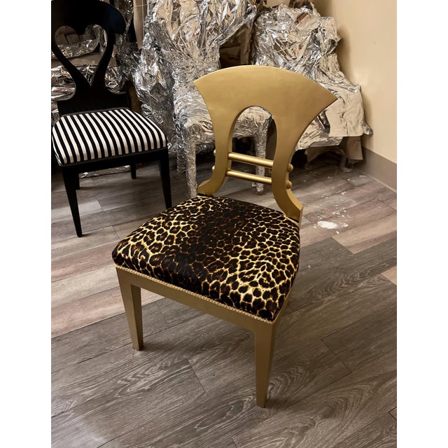 Beautiful Real wood Vintage painted Gold and the middle piece is gold leaf upholstered beautiful Leopard Print animal...