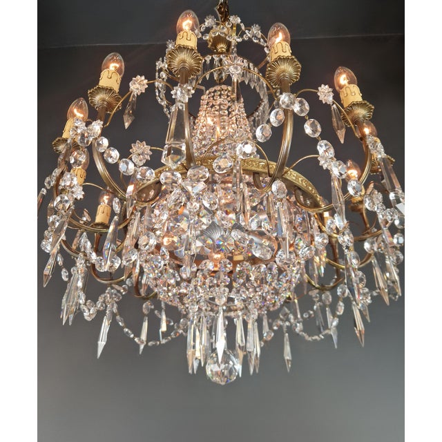 Brass 1950s Empire Brass Chandelier Crystal Lustre Ceiling Light For Sale - Image 8 of 12