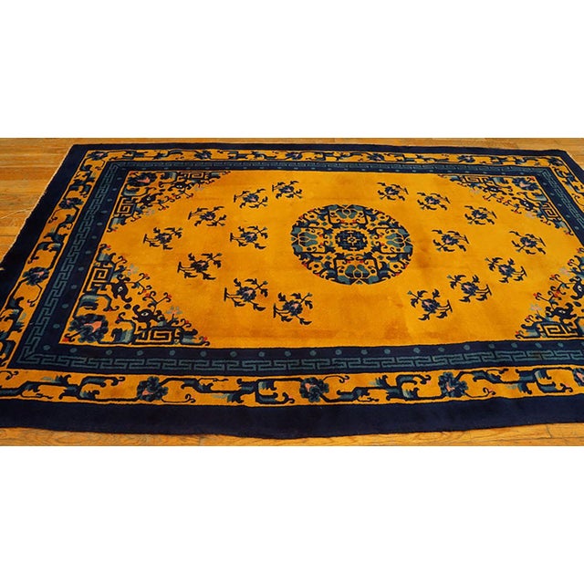 Early 20th Century 1920s Gold Medallion Classic Antique Chinese Peking Rug 5' X 8' Handknotted Wool Carpet For Sale - Image 5 of 6