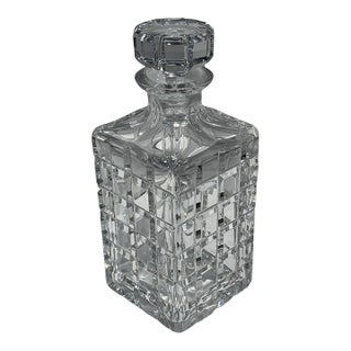 Late 20th Century Attributed Atlantis Crystal Square Cut Decanter With Faceted Stopper For Sale