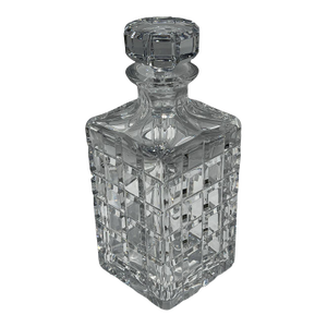 Late 20th Century Attributed Atlantis Crystal Square Cut Decanter With Faceted Stopper
