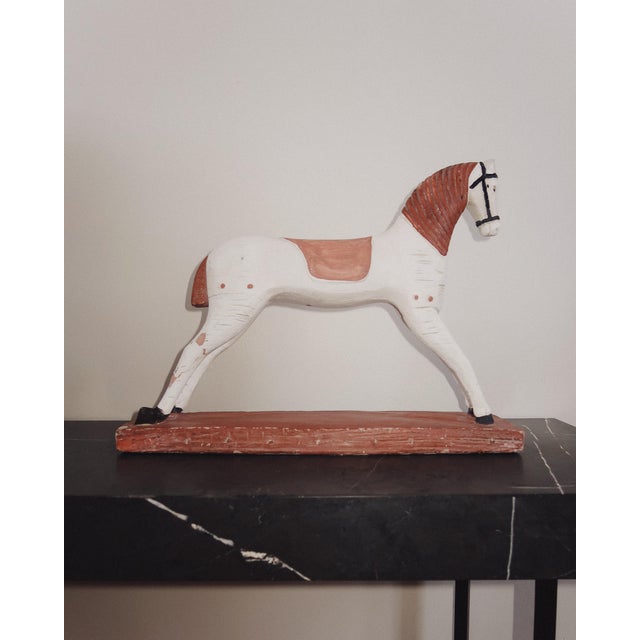 20th Century Hand Carved Folk Art Painted Wooden Horse Sculpture For Sale - Image 4 of 8