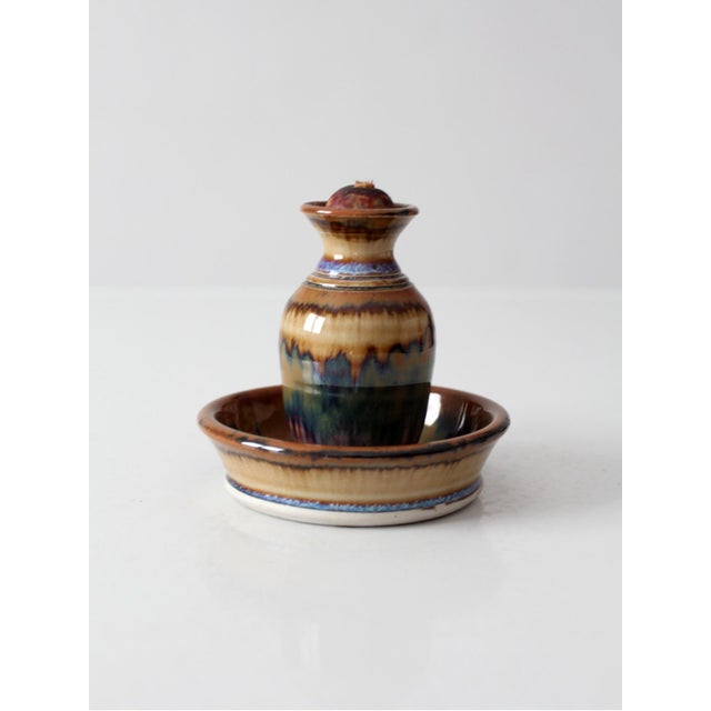 Mid-Century Modern Vintage Handmade Studio Pottery Oil Lamp For Sale - Image 3 of 13