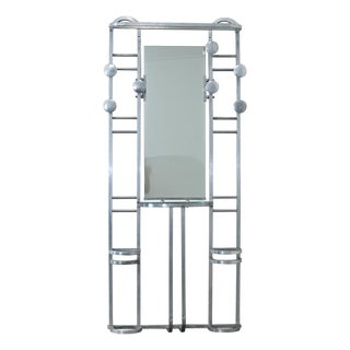 French Art Deco Aluminum Hall Tree with Mirror For Sale