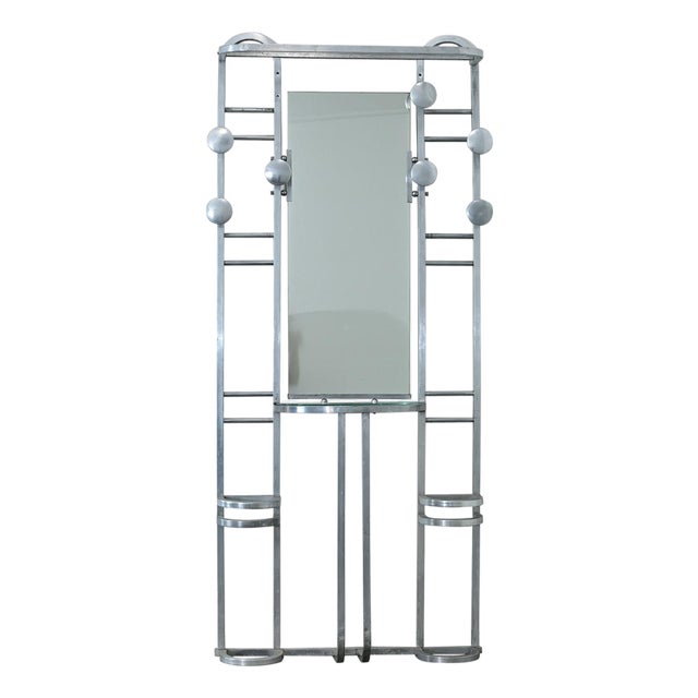 French Art Deco Aluminum Hall Tree with Mirror For Sale